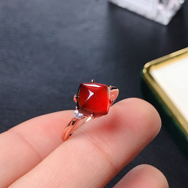 Uloveido 7*7mm Square Tower Shape Red Garnet Ring for Women, 925 Sterling Silver January Birthstone Jewelry Gift, Platinum Plated, Open Size F1028