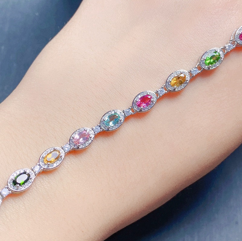 Uloveido Women's 925 Sterling Silver Tourmaline Bracelet for Her Wedding Engagement Gift, Birthstone Gemstone Jewelry for Birthday F1000