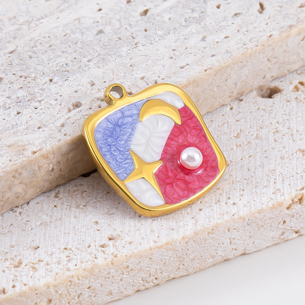 Morandi Garden Oil Painting Style Enamel Pendant | 16-20mm Stainless Steel Gold Plated Charms | DIY Bracelet Necklace Jewelry Making Accessories | Hypoallergenic, Pendant Only