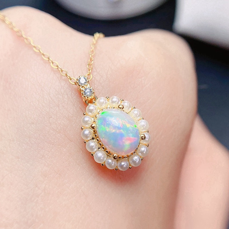 Uloveido 925 Sterling Silver Gold PLated Fire Opal Pendant Necklace for Women, October Birthstone Wedding Birthday Jewelry F1001