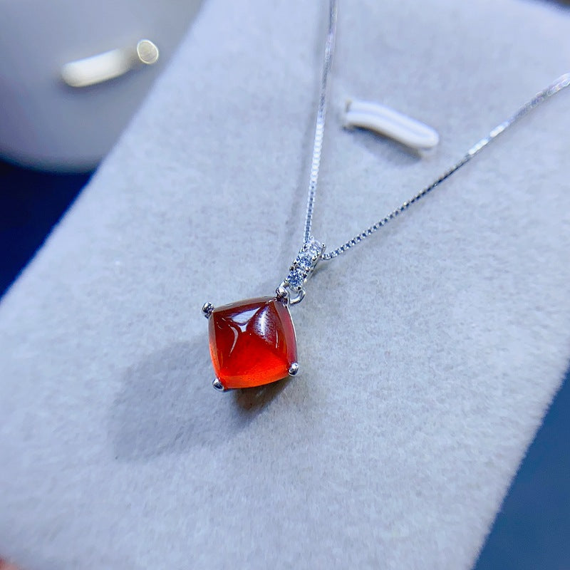 Uloveido 3D Square Tower Shape 8*8mm Natural Garnet Pendant Necklace for Women Girls, 925 Sterling Silver Platinum Plated Gemstone Jewelry F1006