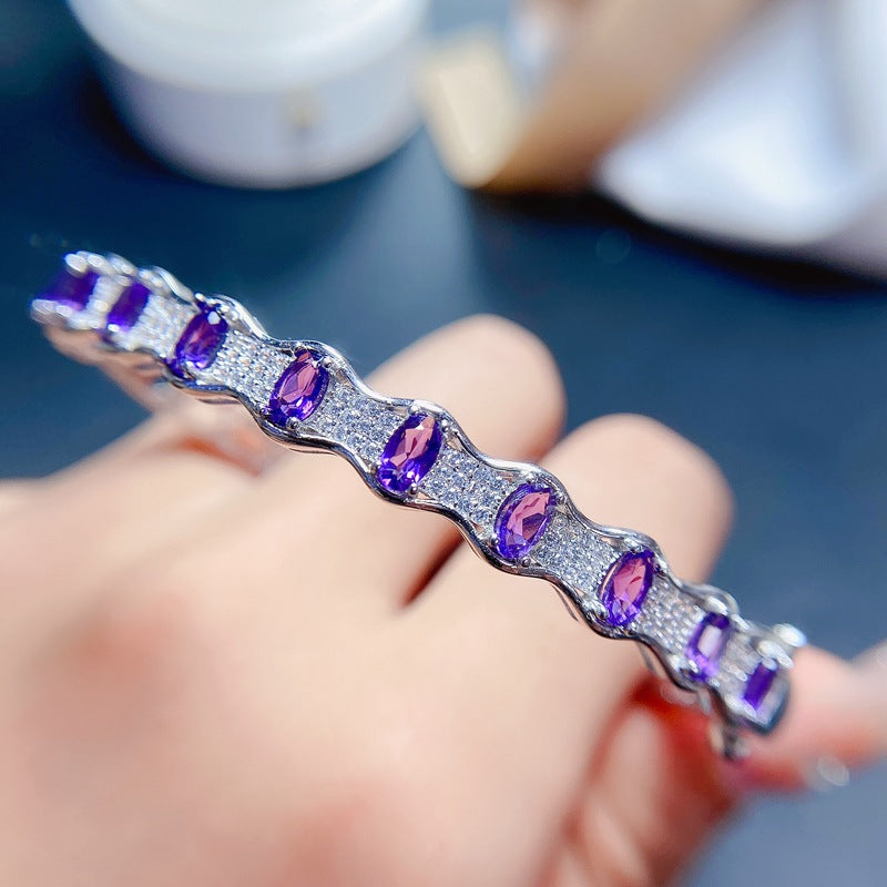 925 Sterling Silver Natural Amethyst Bracelet with Box | February Birthstone Jewelry for Women | Adjustable Platinum Plated Gemstone Bracelet | Valentine's Day Mother's Day Gift for Wife Mom Daughter | Supports Retail Wholesale Dropshipping | 20% Off