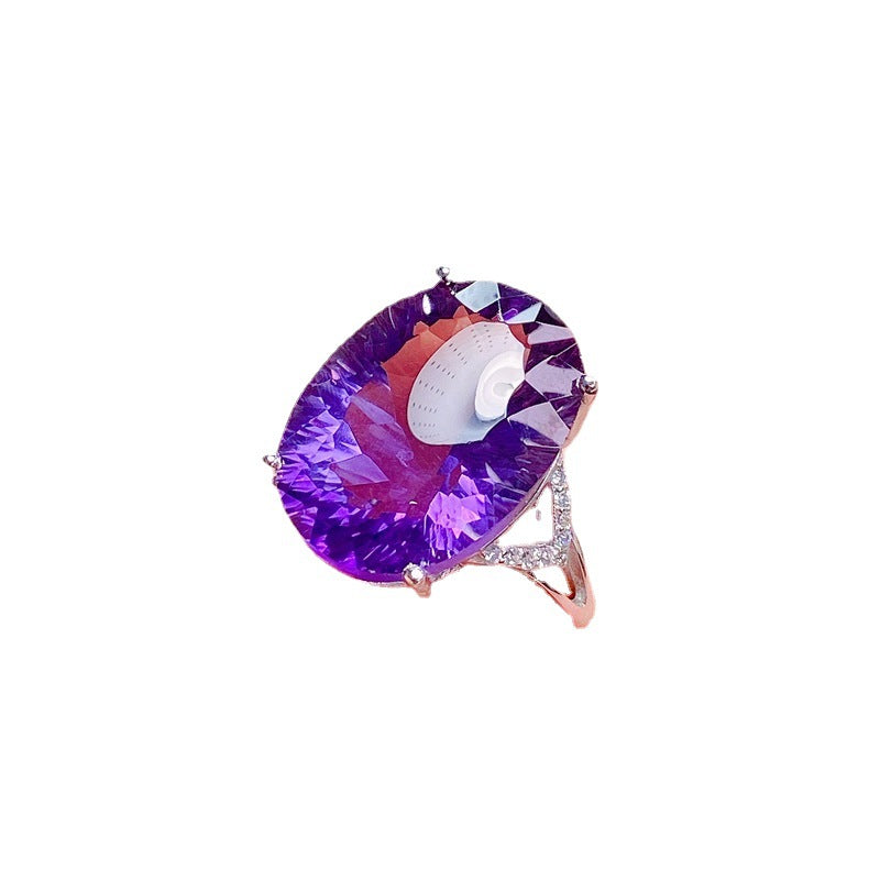 925 Silver Natural Amethyst Ring | Adjustable Design with 13*18mm Amethyst | February Birthstone Jewelry | Valentine's Day, Mother's Day & Birthday Gift for Women | Retail & Wholesale Available | 20% Off
