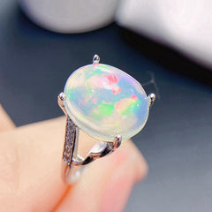 Uloveido 10*12mm Fire Opal Gemstone Ring for Women, Open Size, 925 Sterling Silver Oval Cut Opal Jewelry Birthstone Gift for Girls, Platimam Plated F1026