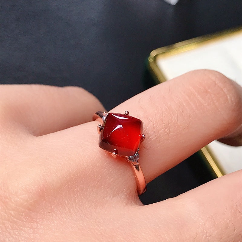 Uloveido 7*7mm Square Tower Shape Red Garnet Ring for Women, 925 Sterling Silver January Birthstone Jewelry Gift, Platinum Plated, Open Size F1028