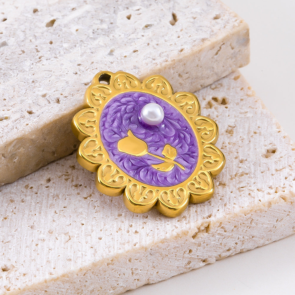 Morandi Garden Oil Painting Style Enamel Pendant | 16-20mm Stainless Steel Gold Plated Charms | DIY Bracelet Necklace Jewelry Making Accessories | Hypoallergenic, Pendant Only