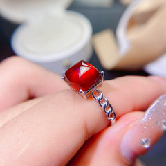 Simple 925 Silver Garnet Ring | Adjustable Natural January Birthstone Jewelry | Elegant Wedding Engagement Valentine’s Day Mother’s Day Birthday Gift for Women, Mom, Wife, Daughter, Girlfriend | Wholesale, Retail, Dropshipping Supported | 20% Off