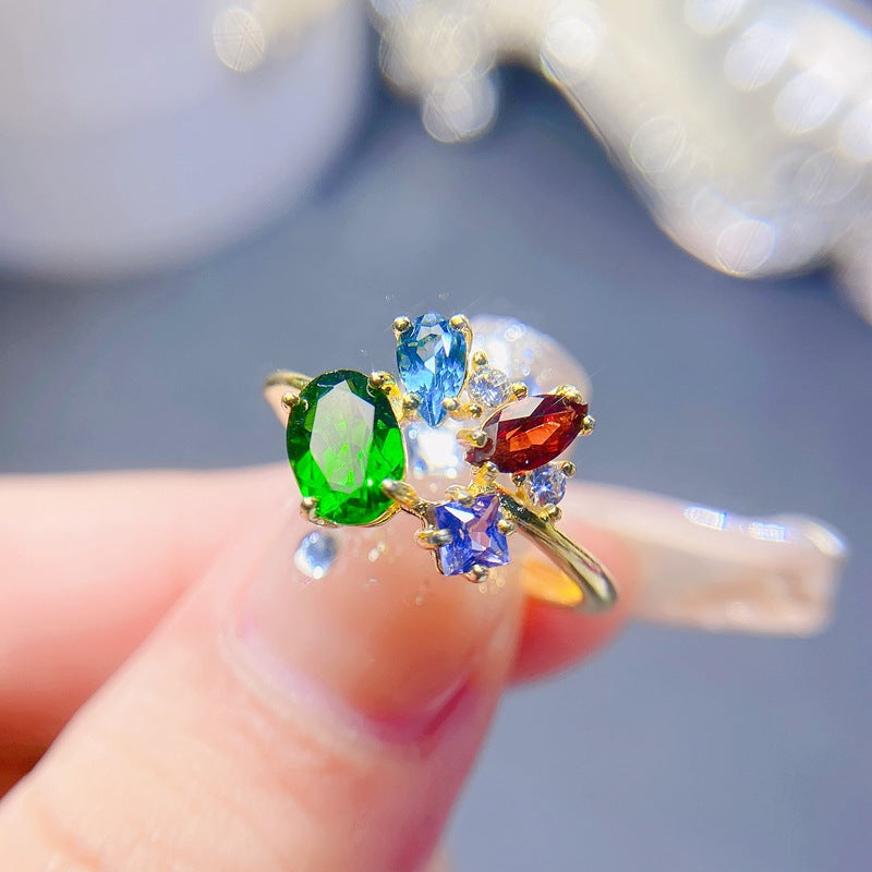 925 Silver Inlaid Natural Apatite Swiss Blue Garnet Tanzanite Ring for Women | Birthstone Ring for January & February Birthdays | Adjustable Size | Retail, Wholesale, Dropshipping | 20% Off
