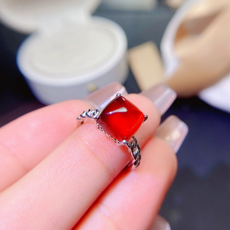 Simple 925 Silver Garnet Ring | Adjustable Natural January Birthstone Jewelry | Elegant Wedding Engagement Valentine’s Day Mother’s Day Birthday Gift for Women, Mom, Wife, Daughter, Girlfriend | Wholesale, Retail, Dropshipping Supported | 20% Off