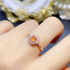 925 Sterling Silver November Birthstone Natural Citrine Rings Round Shape Wedding Enagement Ring Jewelry for Women Girls (with Gift Box)