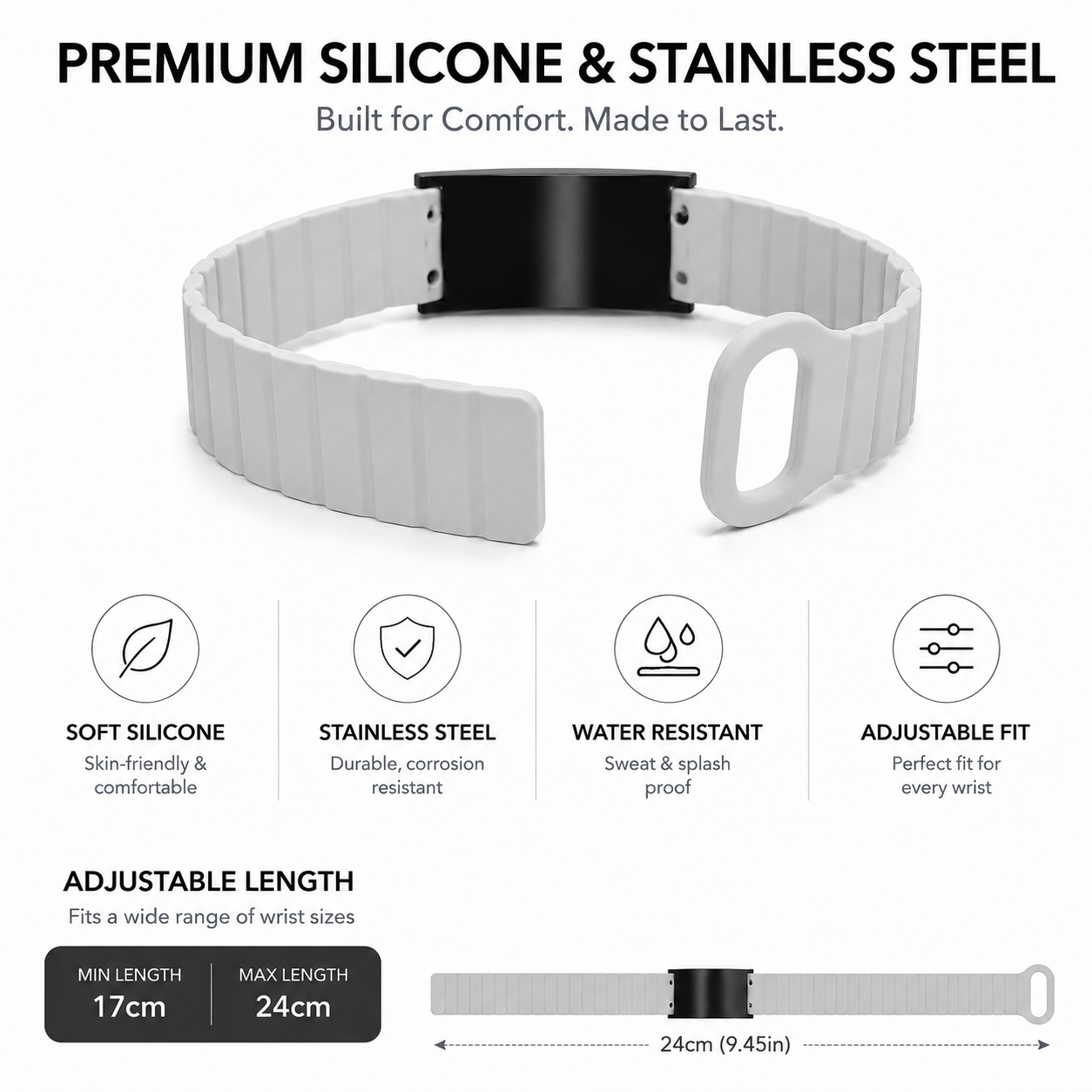 Medical Alert Bracelet for Men Women, Personalized Medical ID Wristband with Engraved Stainless Steel Plate, Diabetes Blood Thinner Emergency ID Bracelet, Adjustable Silicone Medical Bracelet