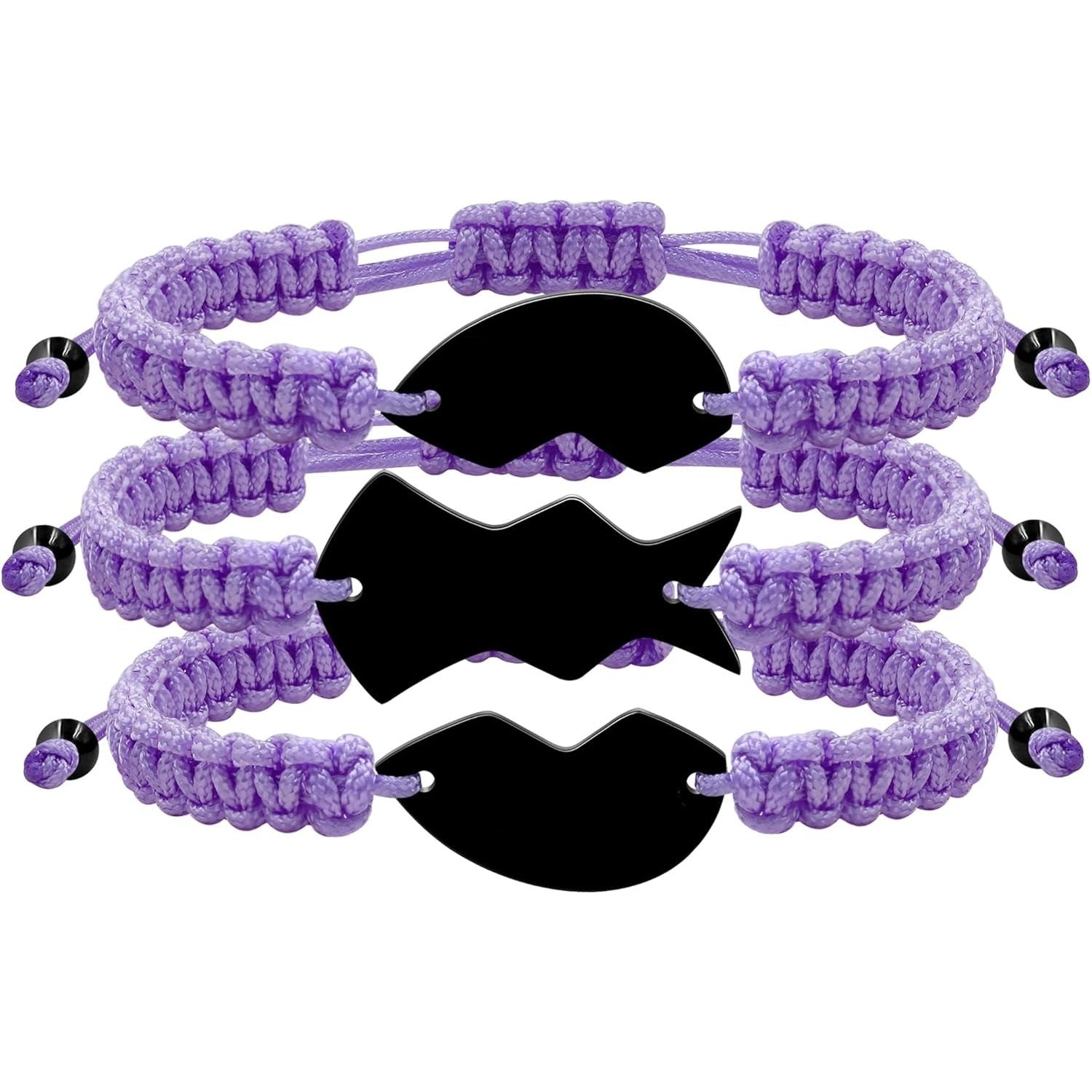 3pcs Personalized Friendship Bracelets Set | Stainless Steel Heart Puzzle Charm Handwoven Adjustable Drawstring Bracelets | Laser Engraved Best Friends Forever Jewelry Gift