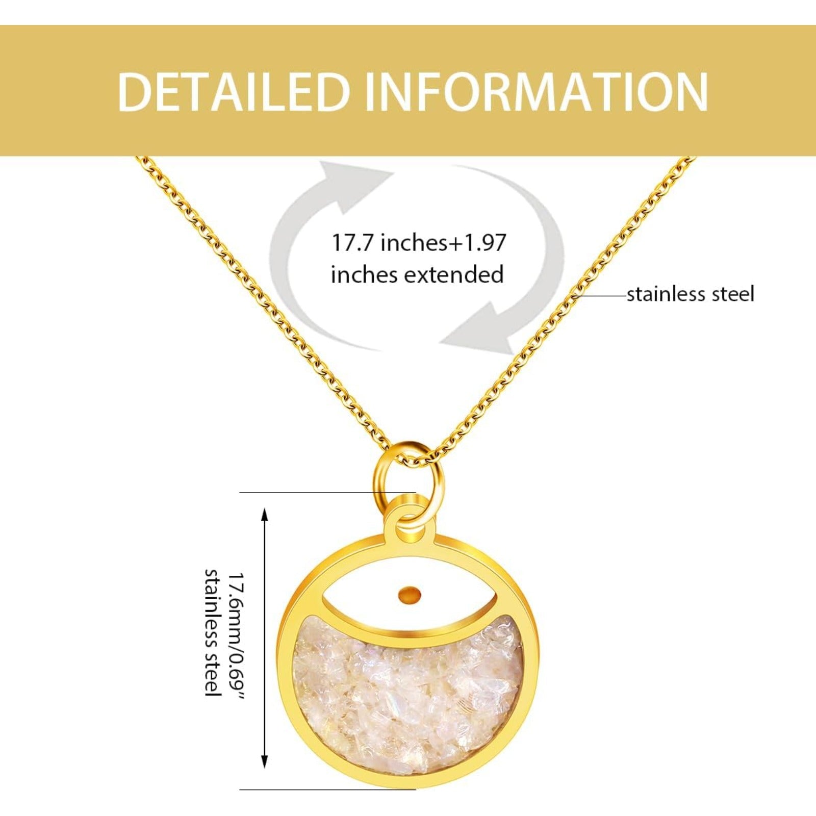 Faith Mustard Seed Stainless Steel Pendant Necklace for Women, Golden Tone Round Charm Necklace with Red, White, Green Stone Sand, Inspirational Jewelry Gift,
