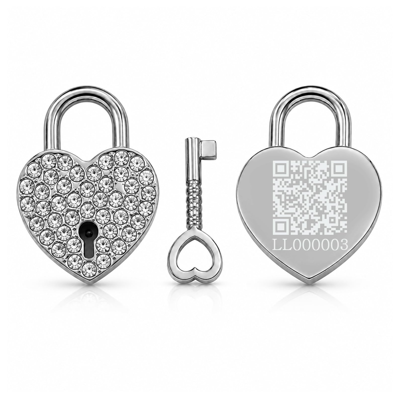 Rhinestone Heart Love Lock with Key, Dynamic QR Code Crystal Padlock for Personalized Memory Sharing, Scan to Create Your Love Story with Photos and Messages, Romantic Wedding Anniversary