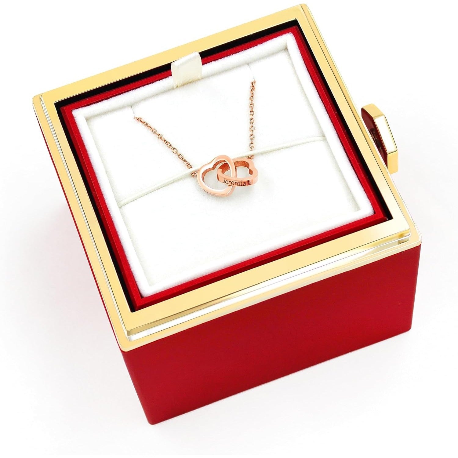 Personalized Interlocking Heart Necklace with Two Names, Custom Engraved Double Love Pendant Chain for Couples, Boyfriend Girlfriend Gift with Box