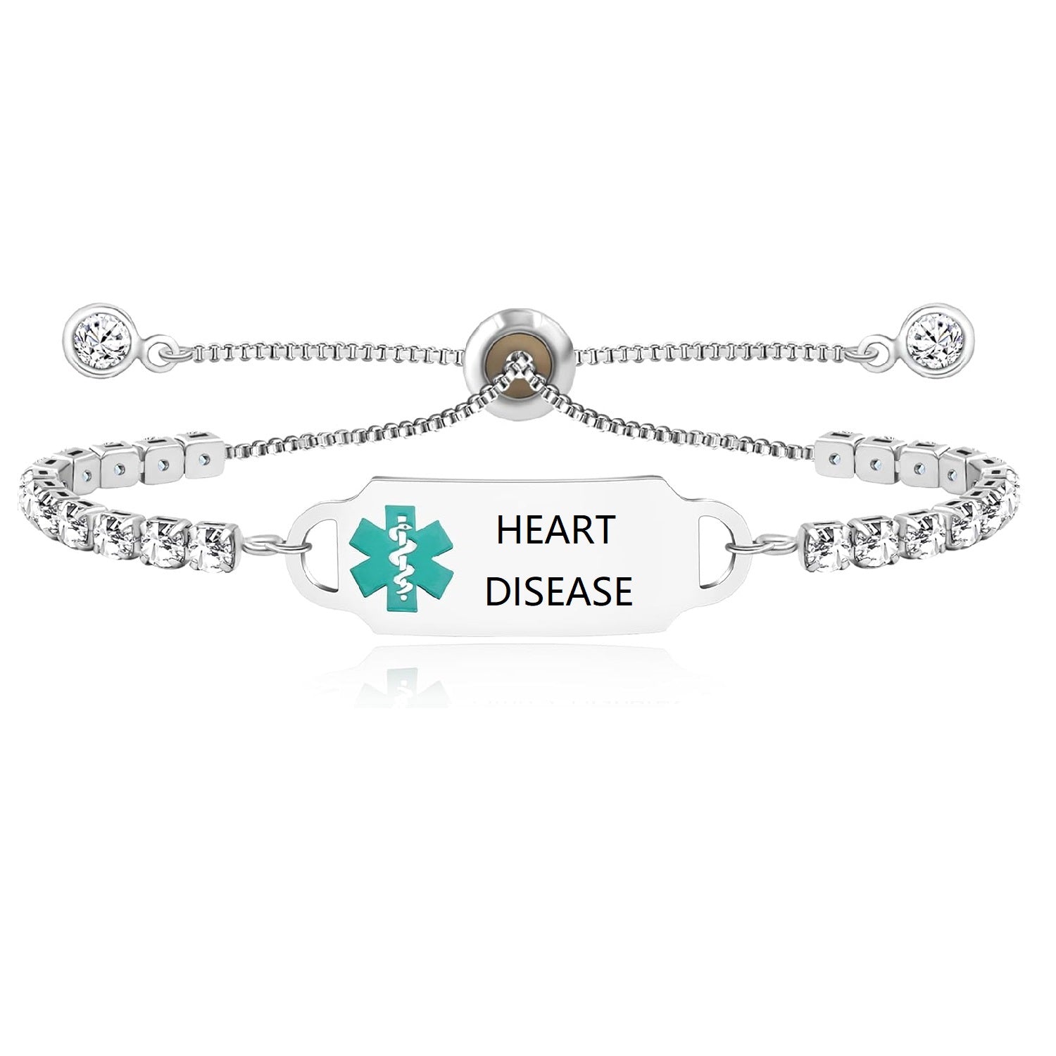 Uloveido Custom Engraved Medical Alert Bracelet | Personalized Stainless Steel CZ Tennis Chain ID Tag | Adjustable Emergency Jewelry for Women