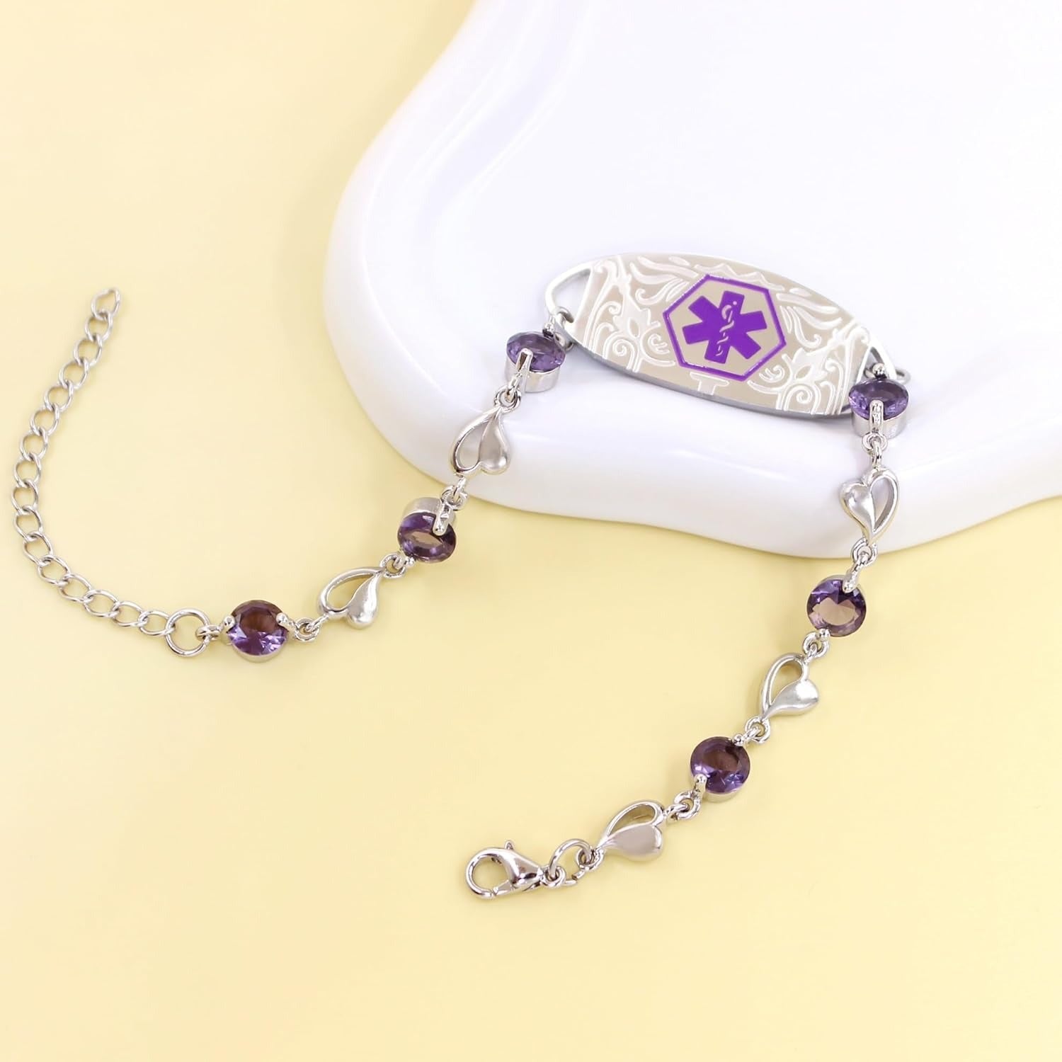 Editable QR Code Medical Alert Bracelet for Women | Stainless Steel & CZ Crystal Floral ID Bracelet | Laser Engraved Dynamic Medical Info Jewelry for Travel & Daily Wear