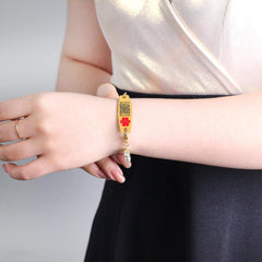 Editable QR Code Medical Alert Bracelet, 18K Gold Plated Stainless Steel Rhinestone Emergency ID Bracelet with Red Medical Symbol, Double Lobster Clasp, Scan to Update Health Info