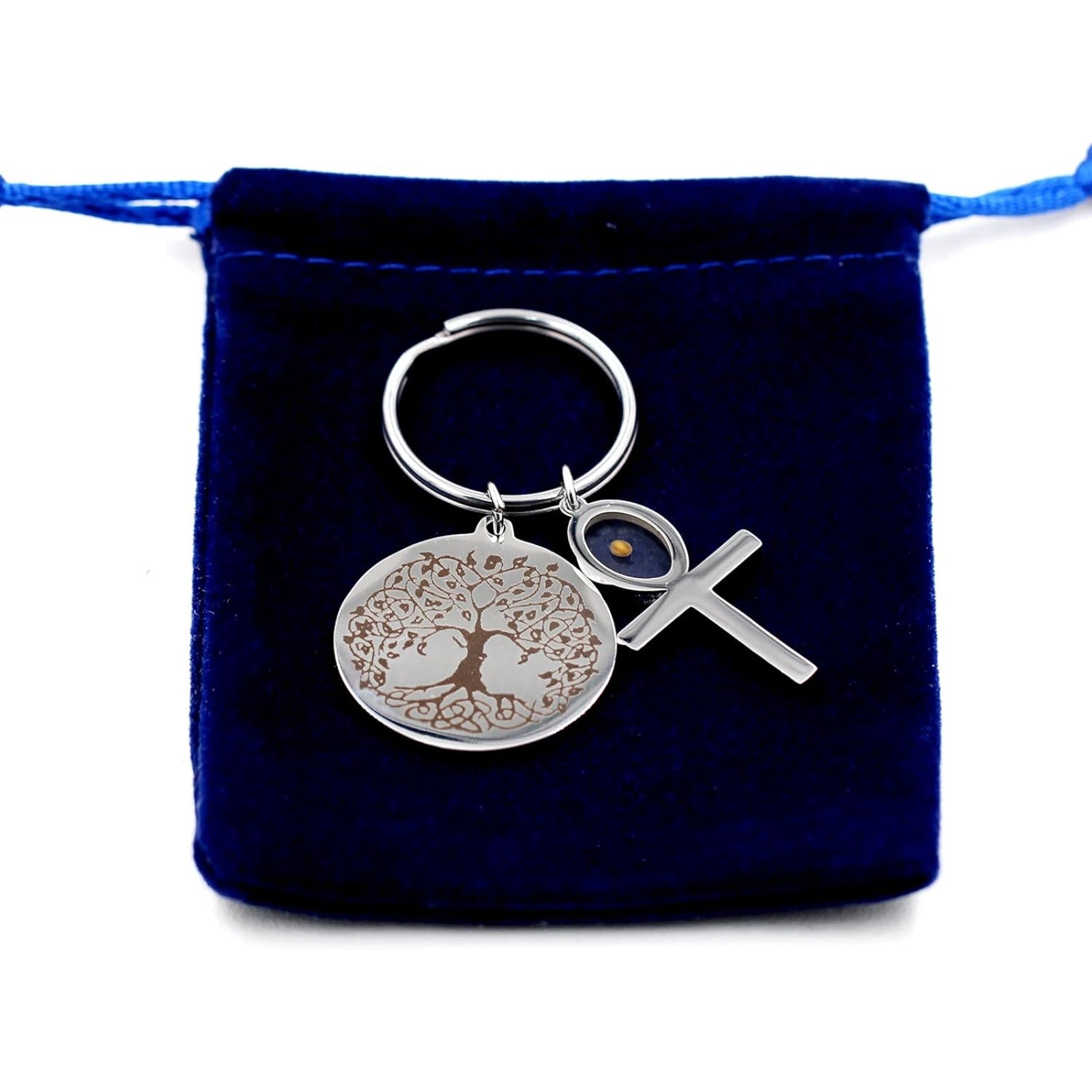 Stainless Steel Tree of Life Mustard Seed Keychain, Christian Faith Key Ring with Real Mustard Seed Charm, Inspirational Family Tree Keychain Gift for Women Men Y764