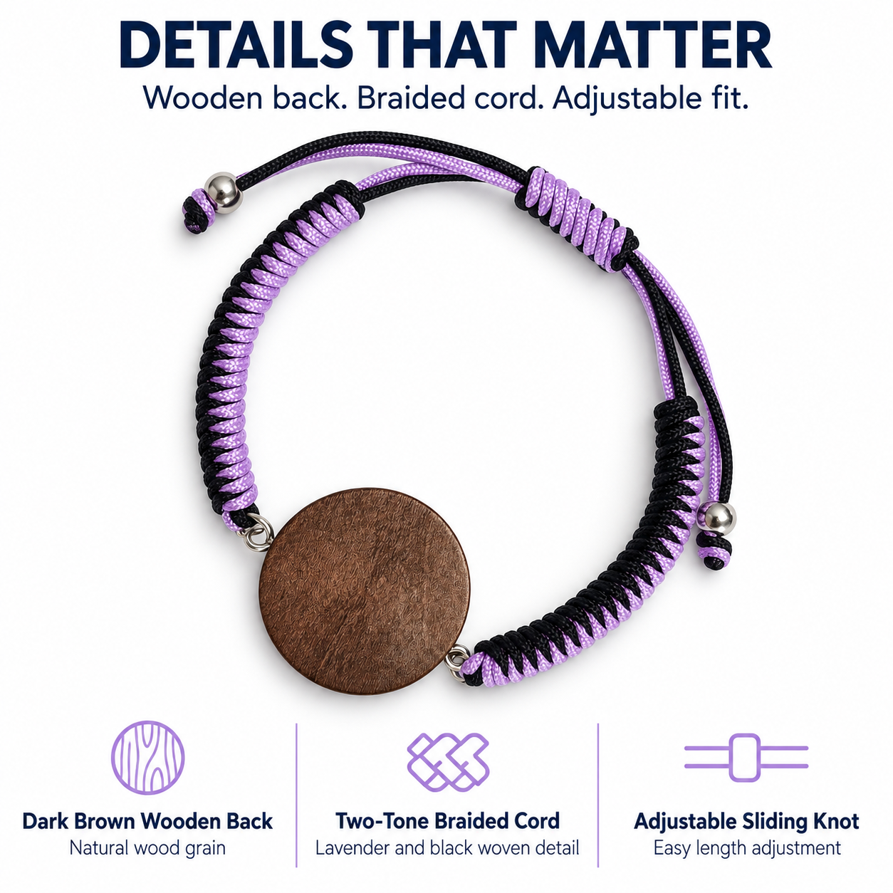 NFC Medical Alert Bracelet, Editable Medical ID, Adjustable Braided Wristband, Wooden Medical Bracelet for Women and Men