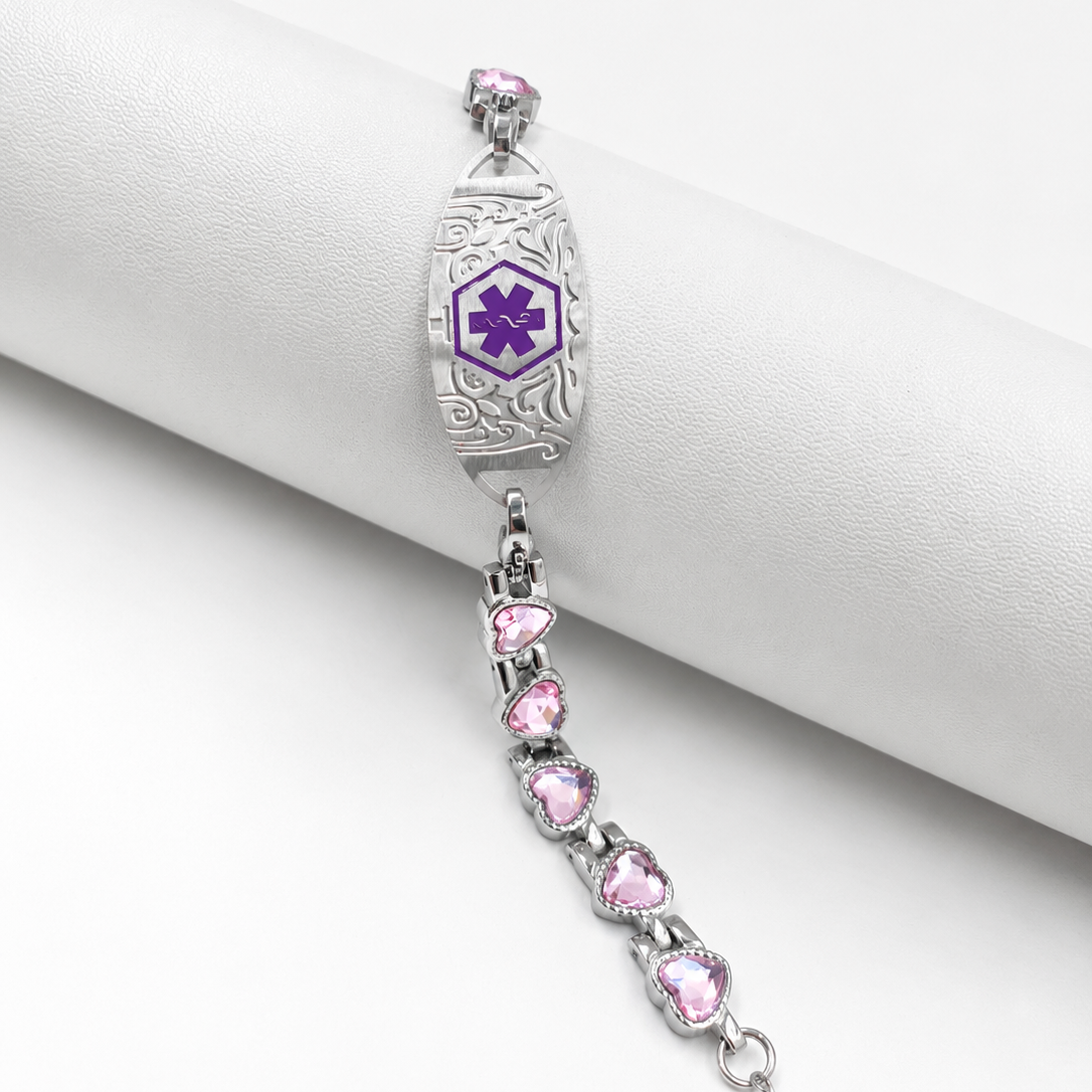 Custom Stainless Steel Medical Alert Bracelet QR Code ID Bracelet for Women Men Adjustable Engraved Emergency Jewelry with Cubic Zirconia Charm