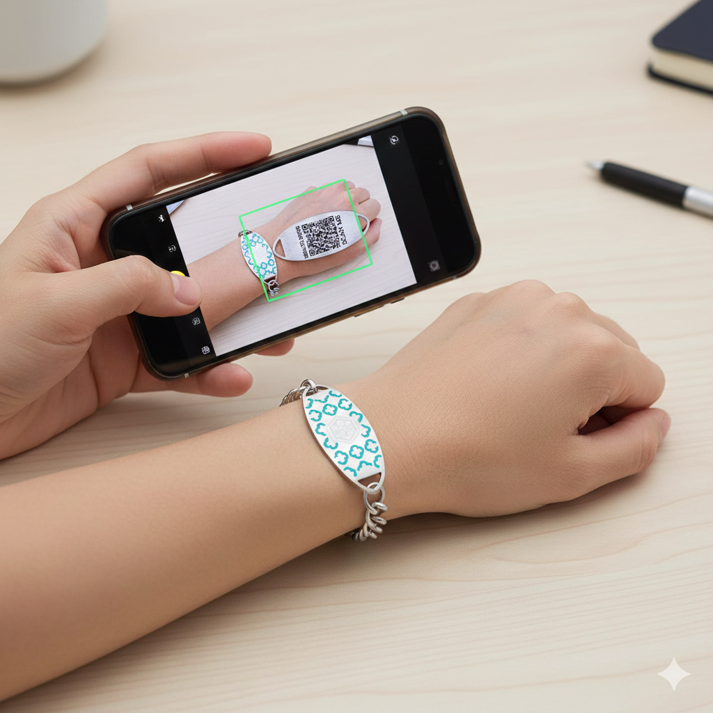 Dynamic QR Code Medical Alert Bracelet for Women, Teal Stainless Steel Medical ID Bracelet, Scan to Update Medical Information, No Engraving Required, Adjustable Emergency Medical Jewelry