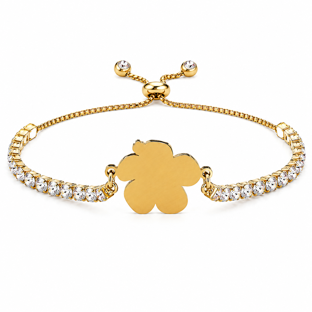Hibiscus Flower Tennis Bracelet for Women | Gold Plated Stainless Steel Cubic Zirconia Adjustable Slide Clasp Bracelet | Red & Purple Enamel Floral Jewelry Gift