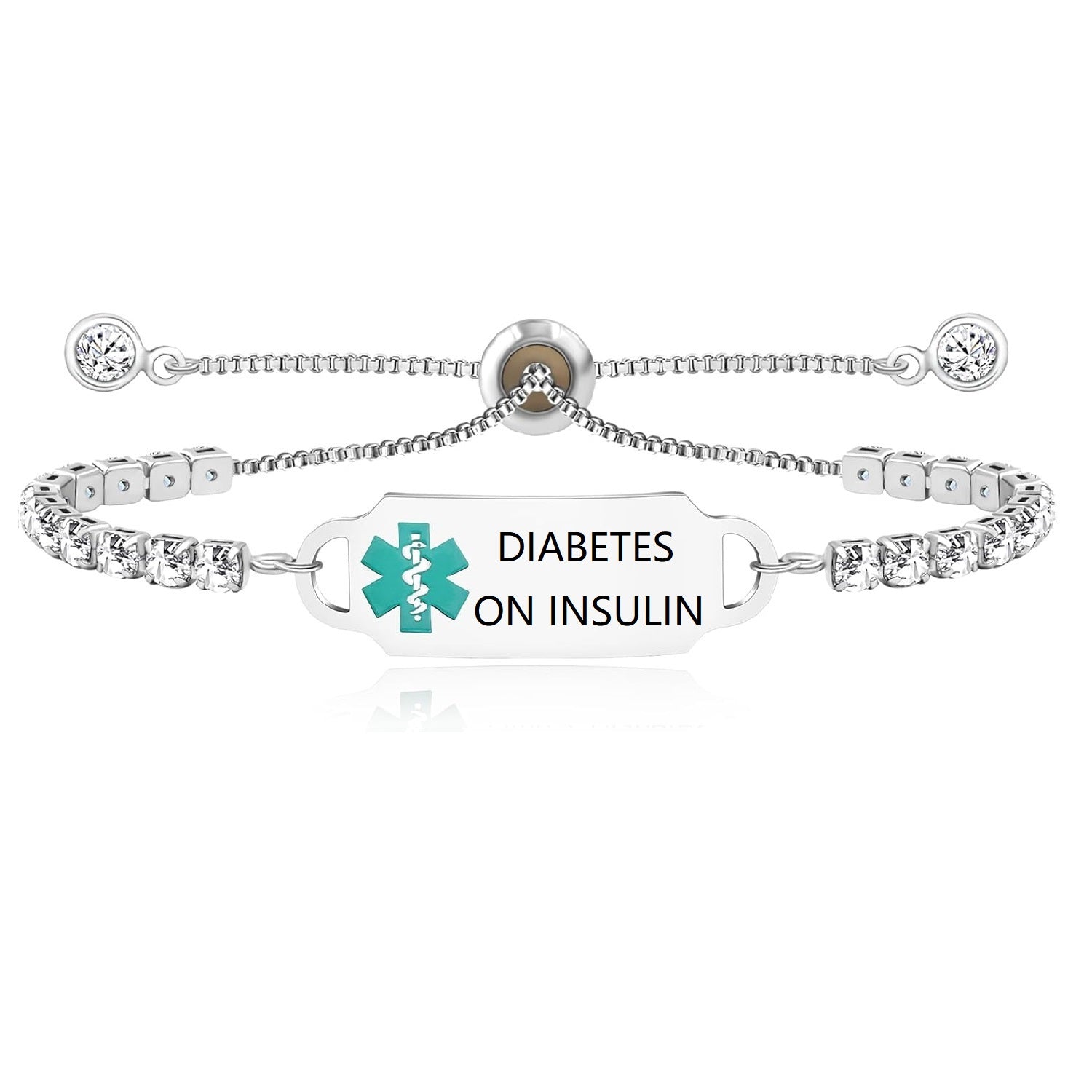 Uloveido Custom Engraved Medical Alert Bracelet | Personalized Stainless Steel CZ Tennis Chain ID Tag | Adjustable Emergency Jewelry for Women