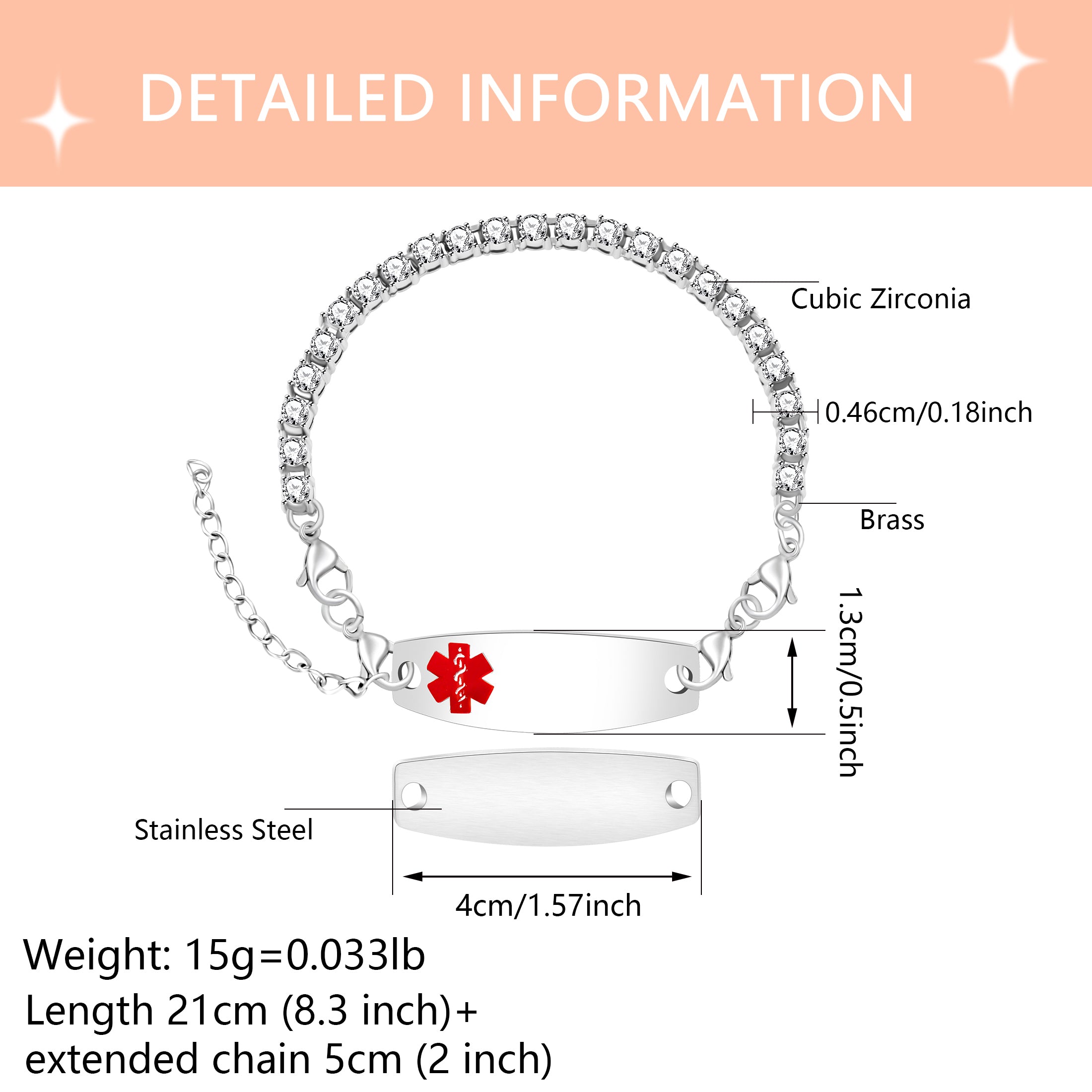 Uloveido Editable QR Code Medical Alert Tennis Bracelet for Women, Silver & Golded Color Options, Personalized Scannable Health ID Jewelry, Custom Emergency Info Wristband
