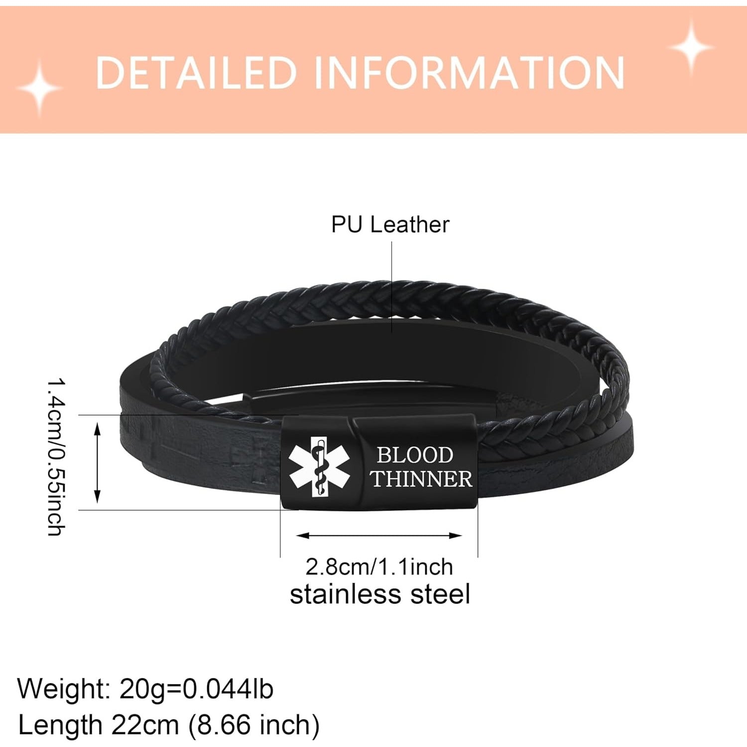 Dynamic QR Code Medical Alert Bracelet for Men Scan to Update Medical Info No Medical Info Needed at Checkout Braided PU Leather Cross Emergency ID Bracelet Waterproof Lightweight for Outdoor Sports Daily Wear