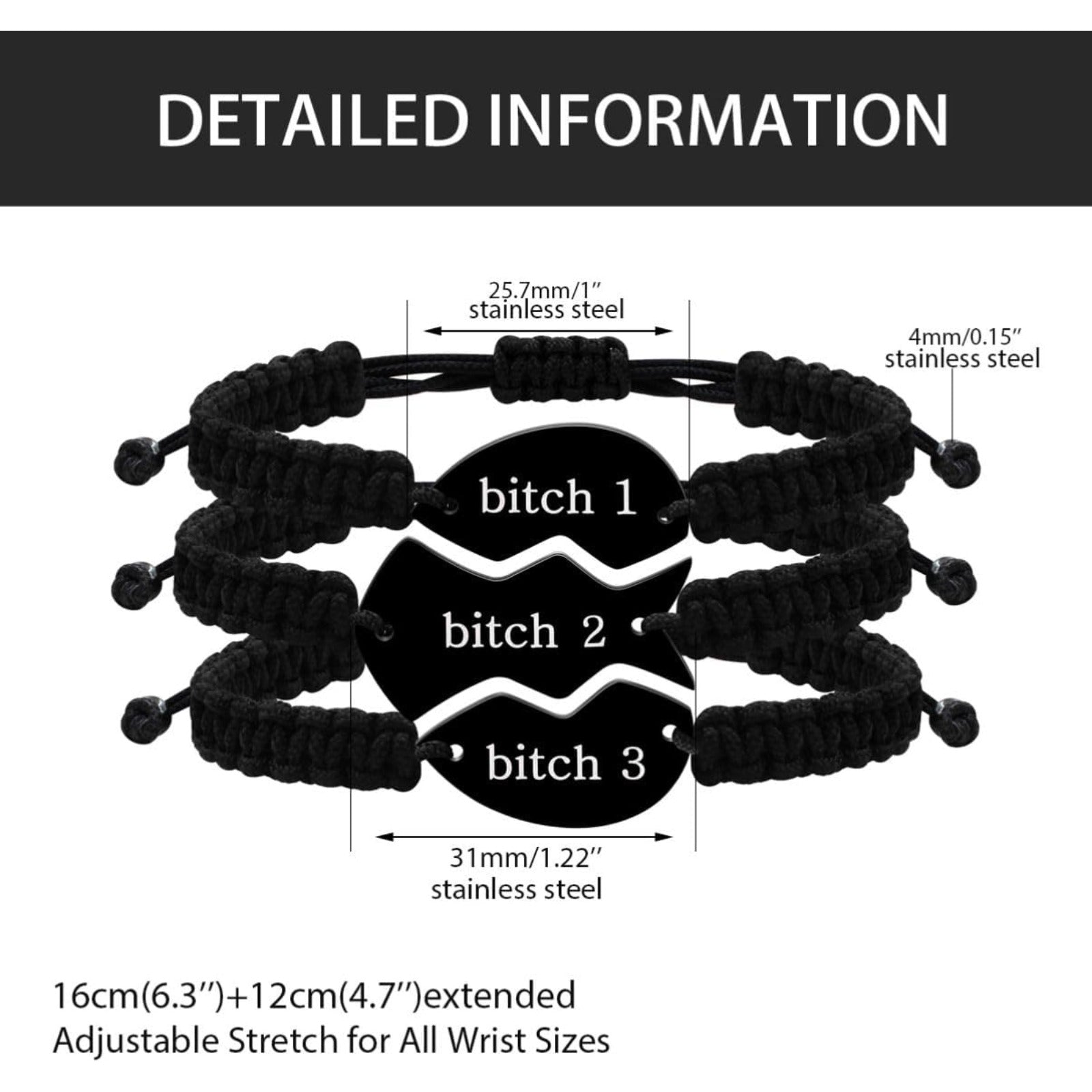 3 Pcs Puzzle Heart Piece Bracelet Set，Handmade Braided Black String Wrist Matching Puzzle Bracelets Adjustable Rope Friendship Gifts Jewelry for Best Friends Sisters