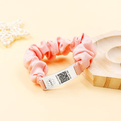 Dynamic QR Code Medical Alert Scrunchie Bracelet for Women, Editable Fabric Medical ID Wristband, Scan to Update Emergency & Health Information Without Login, Elastic Hair Tie Style, YA5426
