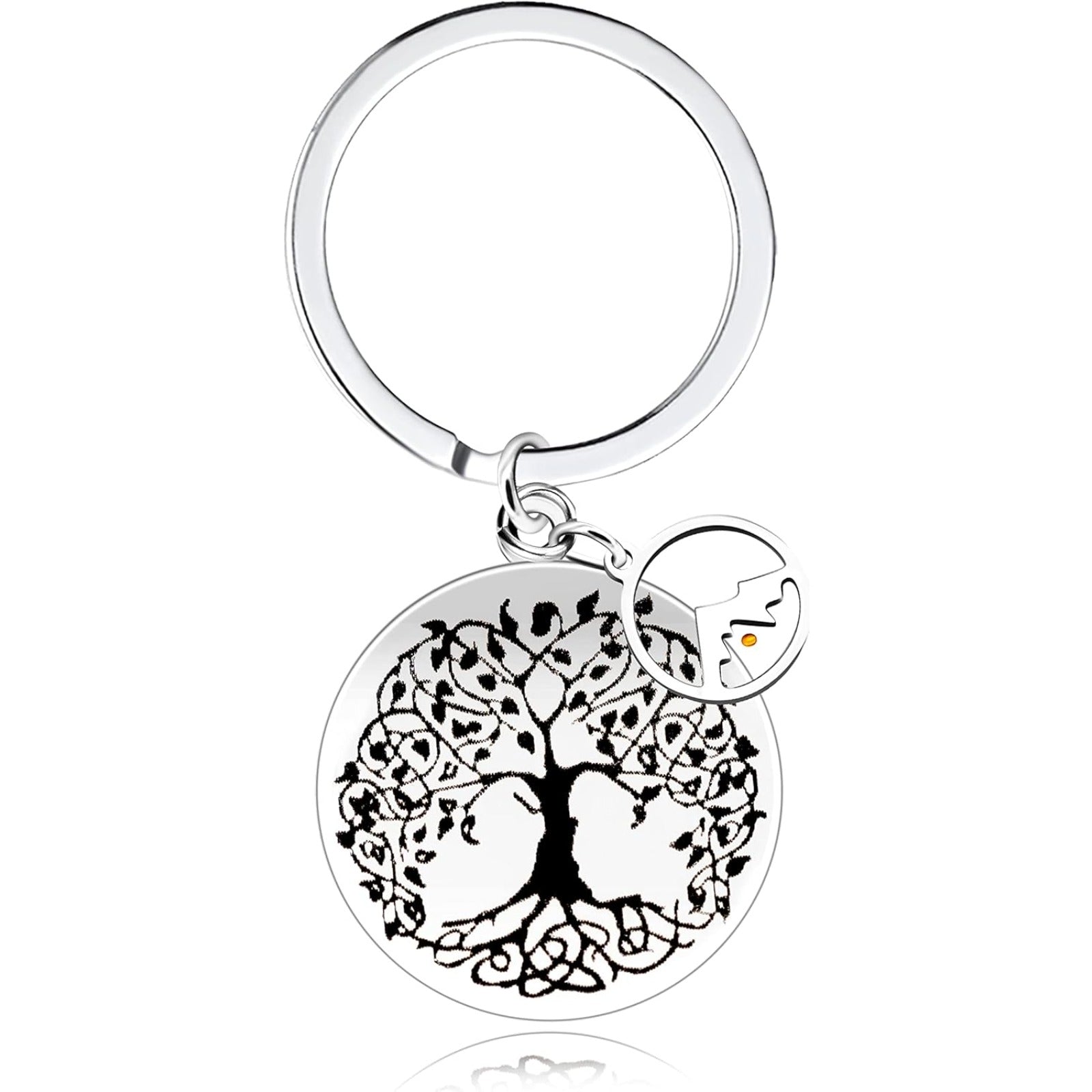 Stainless Steel Tree of Life Mustard Seed Keychain, Christian Faith Key Ring with Real Mustard Seed Charm, Inspirational Family Tree Keychain Gift for Women Men Y764