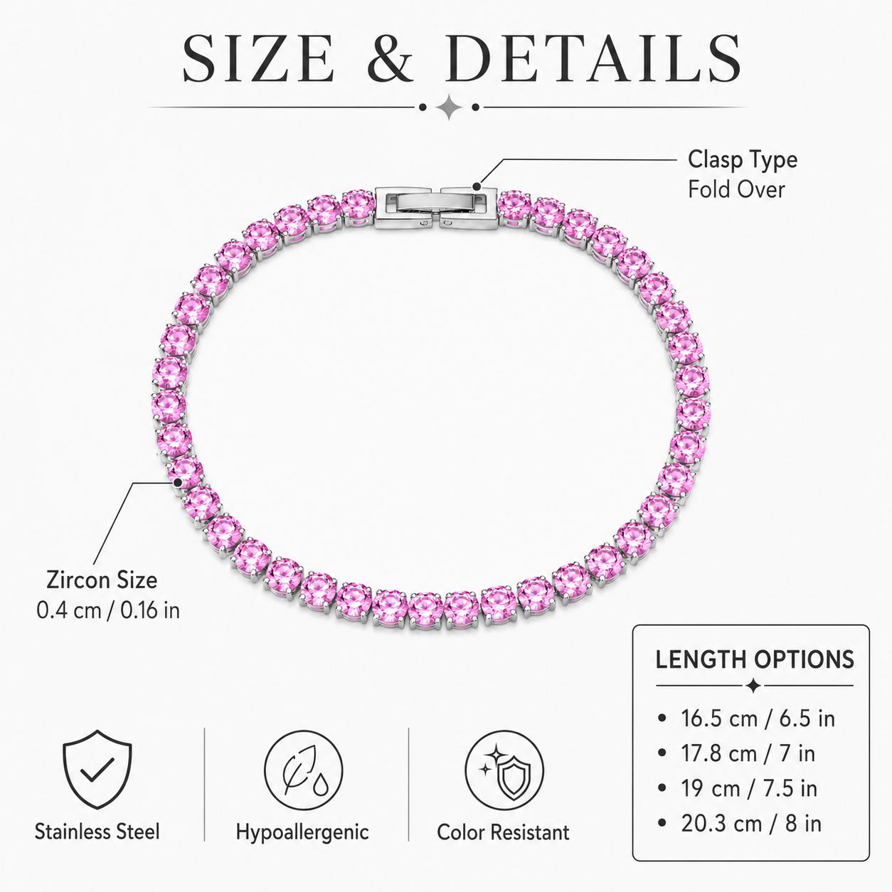 Tennis Bracelets for Women Men Stainless Steel 4mm AAAAA Cubic Zirconia Classic Tennis Bracelet Sparkly CZ Bracelet with Fold Over Clasp, Size 6.5/7/7.5/8 Inch Romantic Valentines Day Jewelry