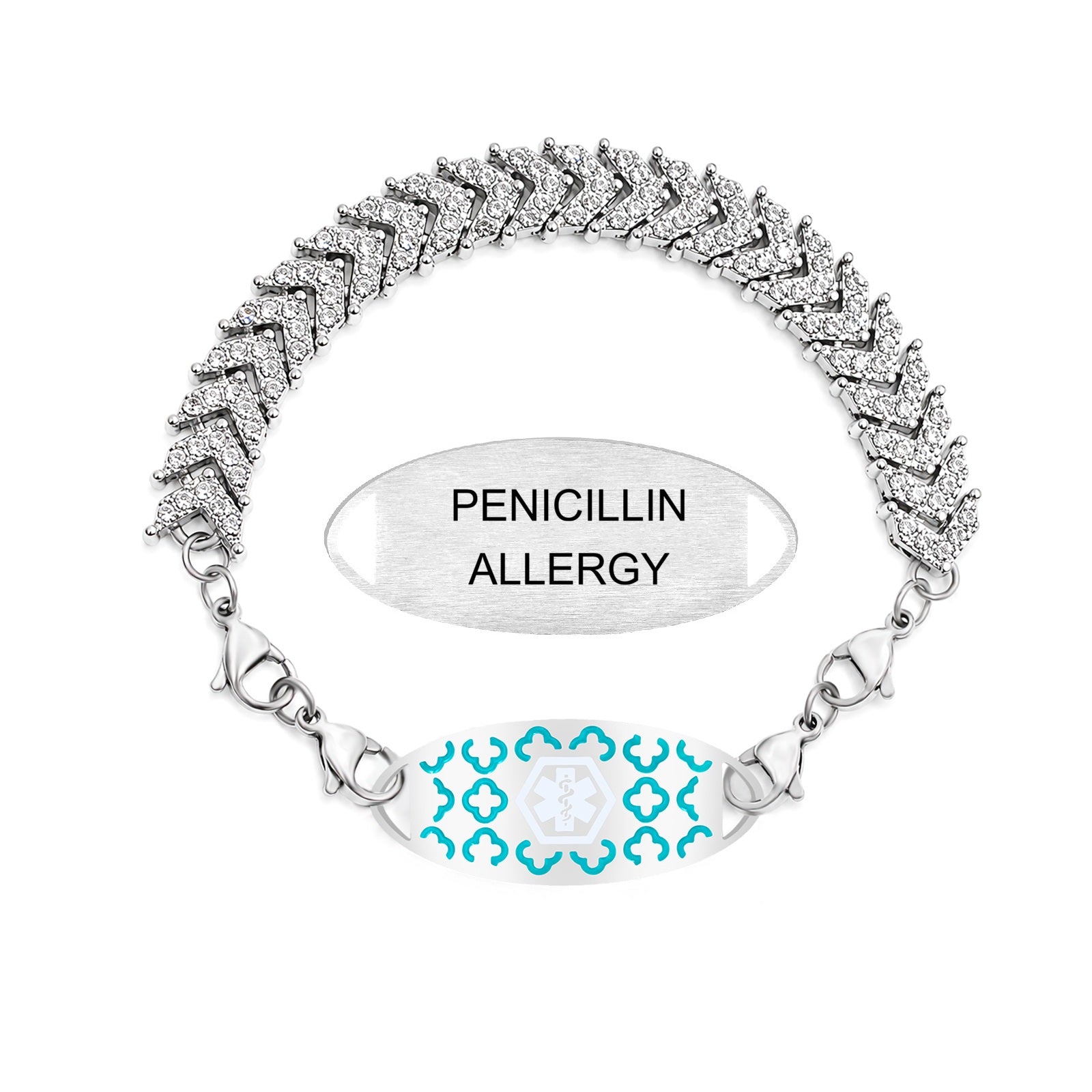 Medical Alert Tennis Bracelet for Women, Stainless Steel Emergency ID Bracelet, Adjustable Rhinestone Chain ID Jewelry for Allergies Diabetes Safety