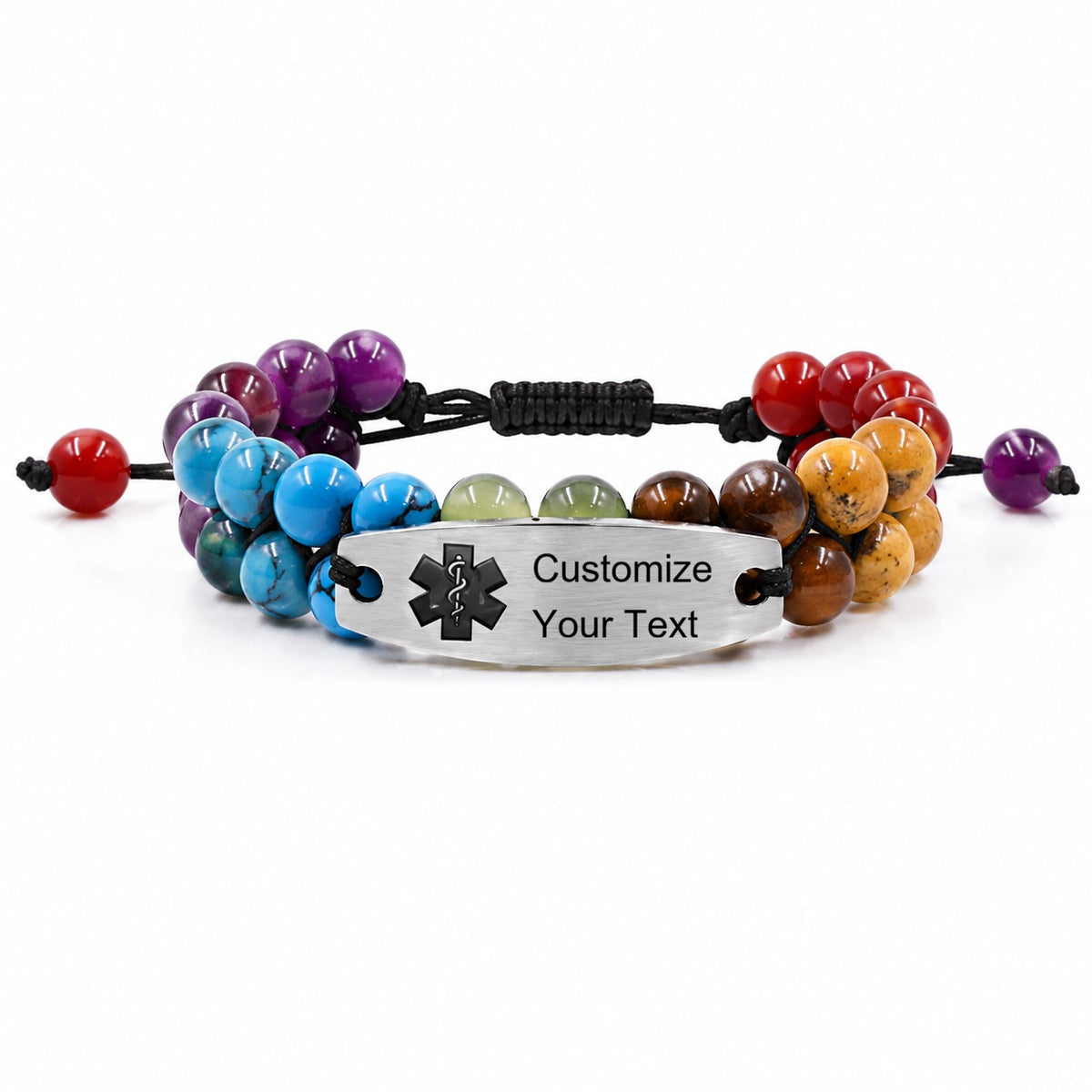 Zircobic 7 Chakra Stone Medical ID Bracelet for Women Personalized Engraved Stainless Steel Emergency Alert Bracelet Adjustable Braided Rope Healing Crystal Medical Alert Jewelry for Diabetes Allergy Epilepsy