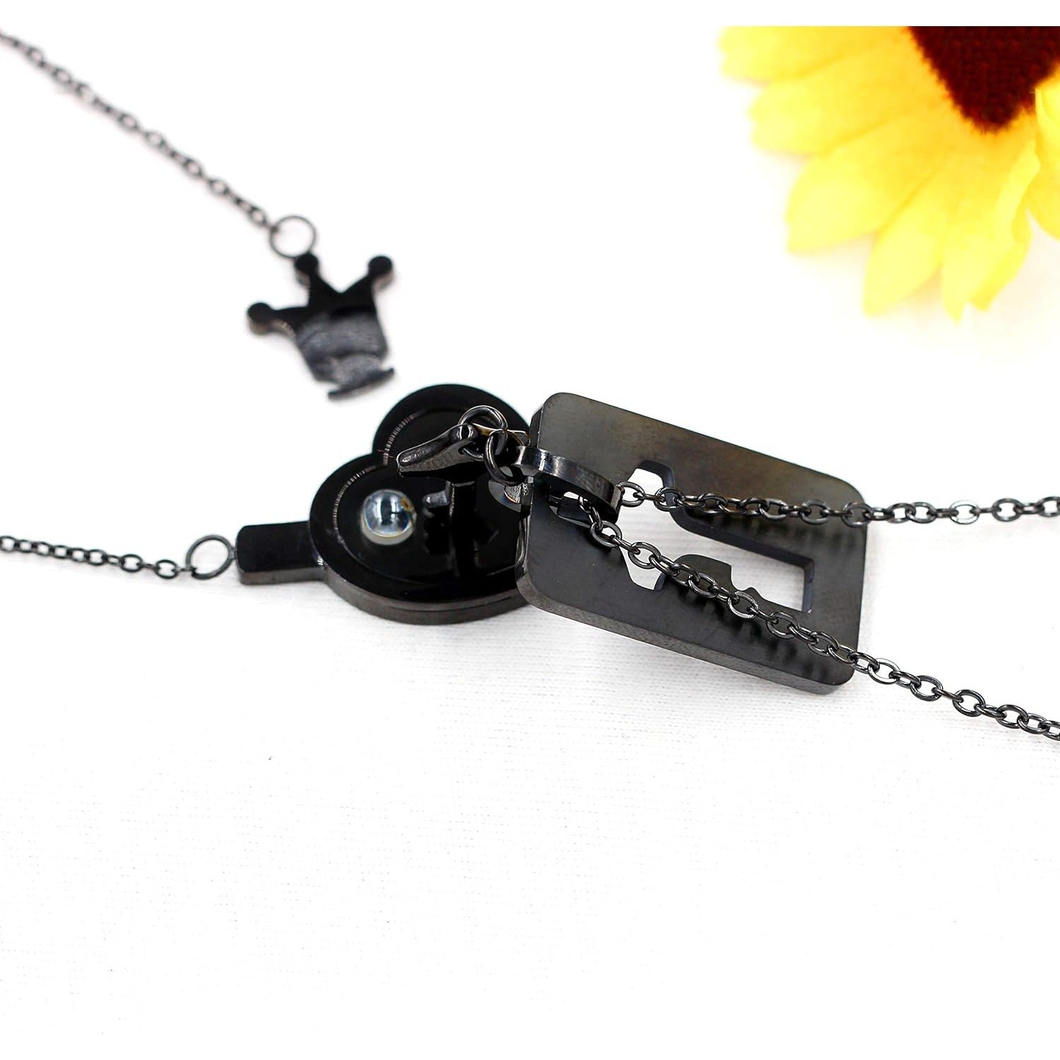 Personalized Stainless Steel Heart Lock & Key Necklace Set for Couples | 100 Languages I Love You Projection Jewelry | Custom Name Engraved Matching Pendant for Wedding Anniversary Gift