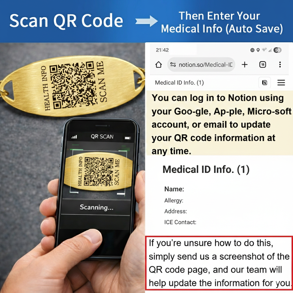 Stainless Steel Medical Alert Bracelet for Women 18K Gold Plated Tarnish Resistant | Laser Engraved or Dynamic QR Code ID Bracelet | Green Pink Purple Crack Bead Heart Adjustable Jewelry