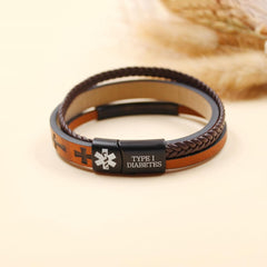 Dynamic QR Code Medical Alert Bracelet for Men Scan to Update Medical Info No Medical Info Needed at Checkout Braided PU Leather Cross Emergency ID Bracelet Waterproof Lightweight for Outdoor Sports Daily Wear
