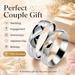 Matching Couple Rings Set for Him and Her, Stainless Steel Real Love Wedding Bands, Black Men Ring & Rose Gold Women Ring, Half Heart Promise Rings