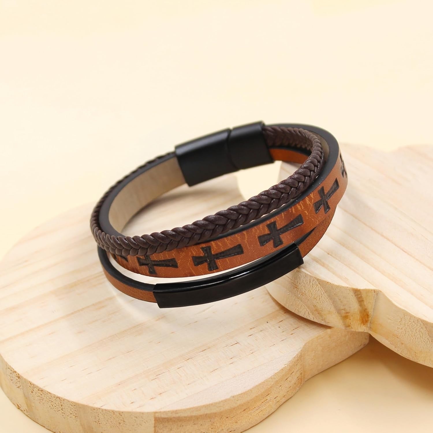 Dynamic QR Code Medical Alert Bracelet for Men Scan to Update Medical Info No Medical Info Needed at Checkout Braided PU Leather Cross Emergency ID Bracelet Waterproof Lightweight for Outdoor Sports Daily Wear