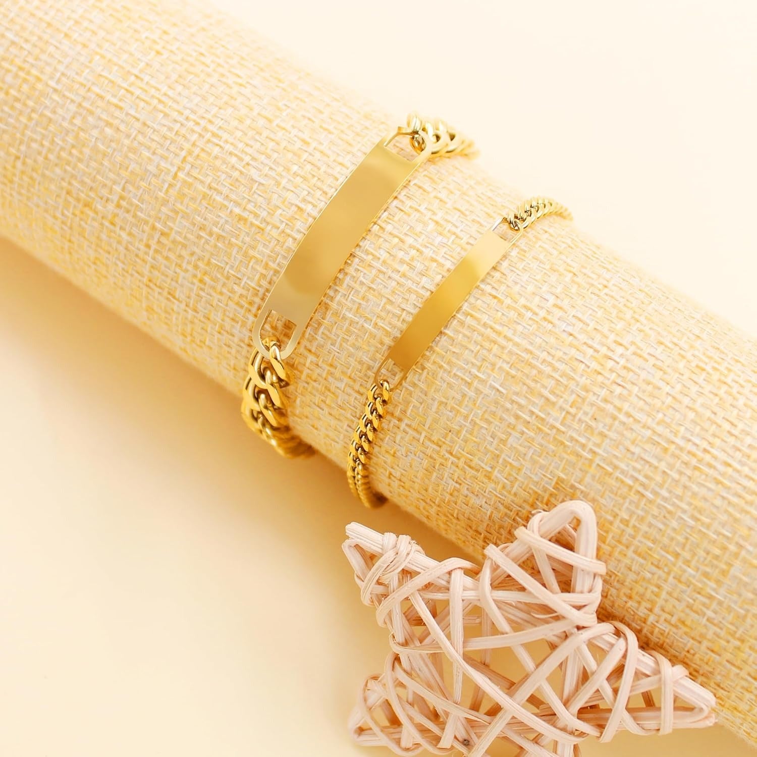 Uloveido 2PCS Personalized Couple Chain Bracelets, Custom Engraved Stainless Steel His and Hers Matching Bracelets for Men Women, Adjustable Jewelry Gift with Rose Box YA5889