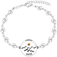 Mustard Seed Stainless Steel Faith Heart Link Bracelet for Women | Christian Religious Blessing Encouragement Jewelry Christmas Gift