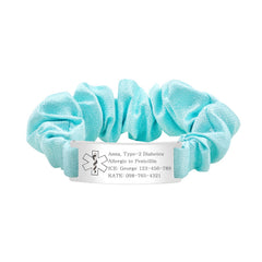 Dynamic QR Code Medical Alert Scrunchie Bracelet for Women, Editable Fabric Medical ID Wristband, Scan to Update Emergency & Health Information Without Login, Elastic Hair Tie Style, Blue