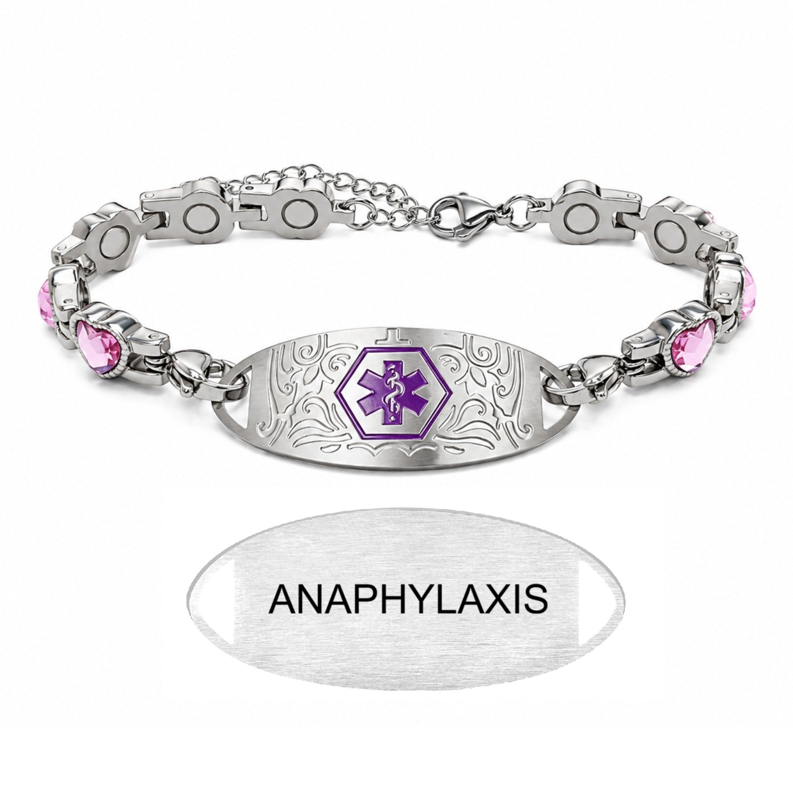 Custom Stainless Steel Medical Alert Bracelet QR Code ID Bracelet for Women Men Adjustable Engraved Emergency Jewelry with Cubic Zirconia Charm
