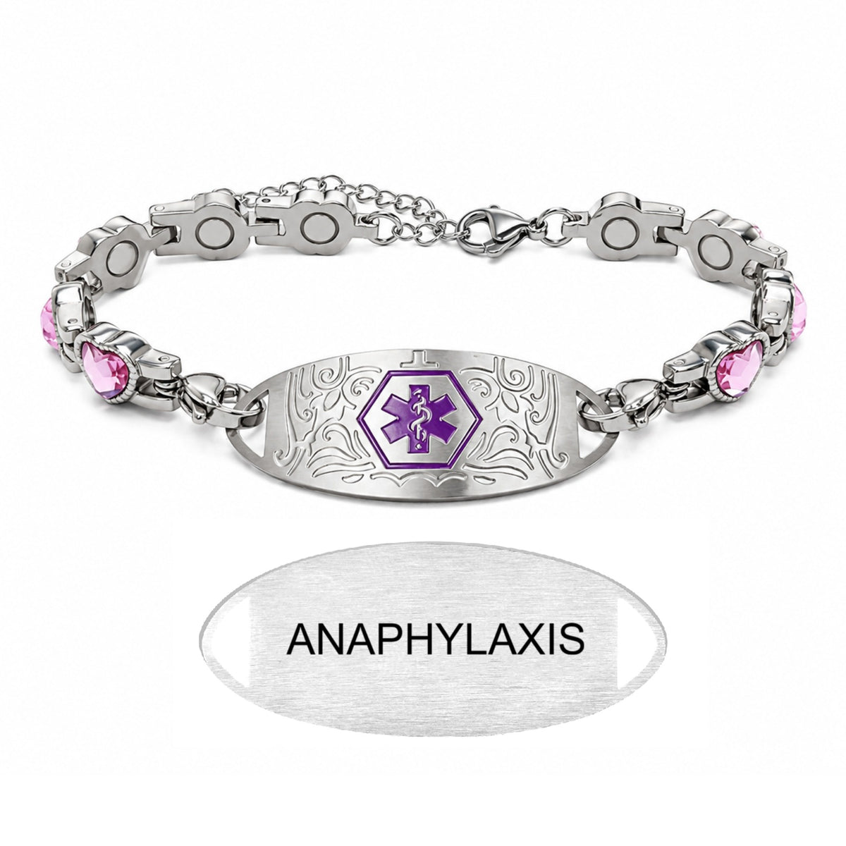 Custom Stainless Steel Medical Alert Bracelet QR Code ID Bracelet for Women Men Adjustable Engraved Emergency Jewelry with Cubic Zirconia Charm