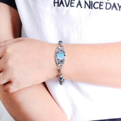 Blue & White Circle Style Stainless Steel Medical Alert Bracelet for Women Custom Engraved Medical ID with QR Code | Interchangeable Medical Plate, Double Lobster Clasp, Fashion Safety Jewelry YA5541