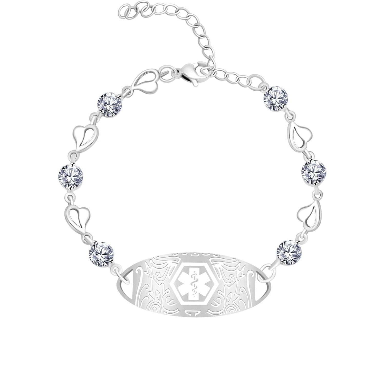 Editable QR Code Medical Alert Bracelet for Women | Stainless Steel & CZ Crystal Floral ID Bracelet | Laser Engraved Dynamic Medical Info Jewelry for Travel & Daily Wear