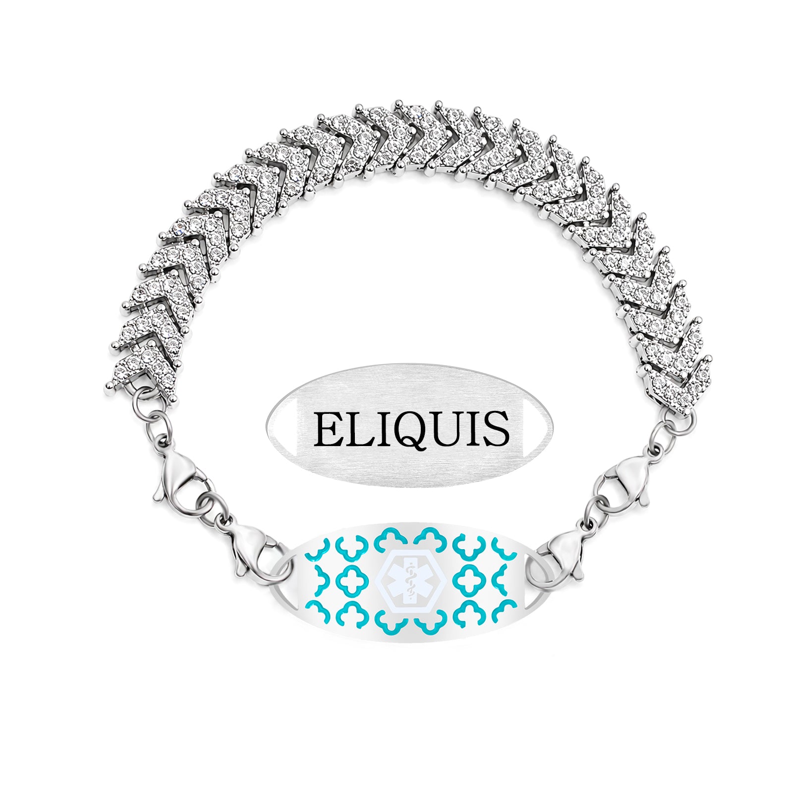 Medical Alert Tennis Bracelet for Women, Stainless Steel Emergency ID Bracelet, Adjustable Rhinestone Chain ID Jewelry for Allergies Diabetes Safety