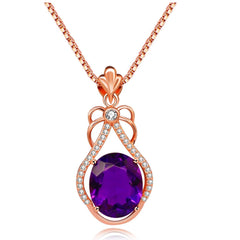 Uloveido Women's 925 Sterling Silver Oval Cut Natural Amethyst Gemstone Pendant Necklace Wedding Jewellery Rose Gold Plated February Birthstone Necklace for Women with Gift Box FN118